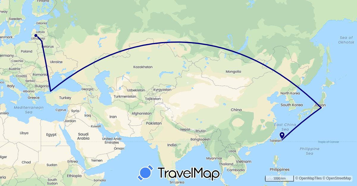 TravelMap itinerary: driving in Japan, Lithuania, Turkey (Asia, Europe)